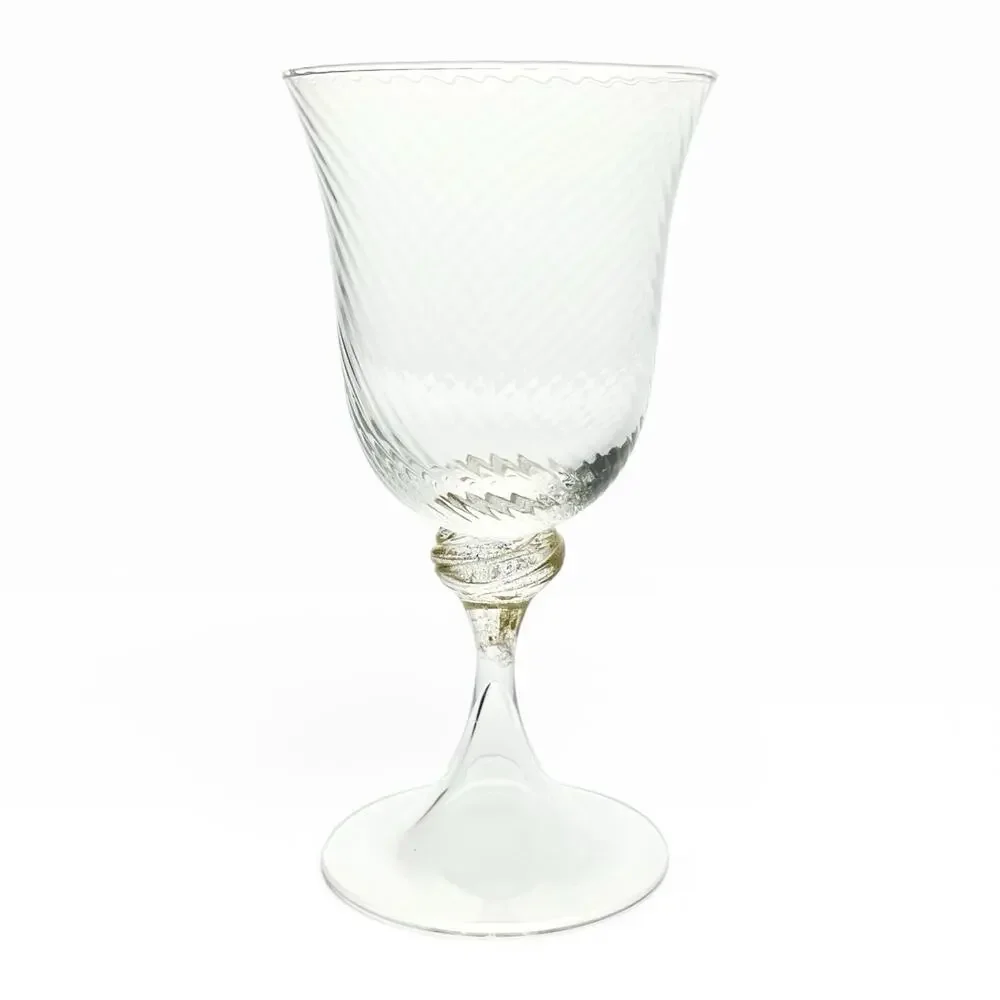 Murano Torcée Single Hand Blown Water Glass 6.5” 8oz Swirl Optic 24k Gold Italy